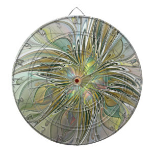 Floral Fantasy Modern Fractal Art Flower With Gold Dartboard