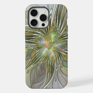 Floral Fantasy Modern Fractal Art Flower With Gold iPhone 15 Pro Max Case