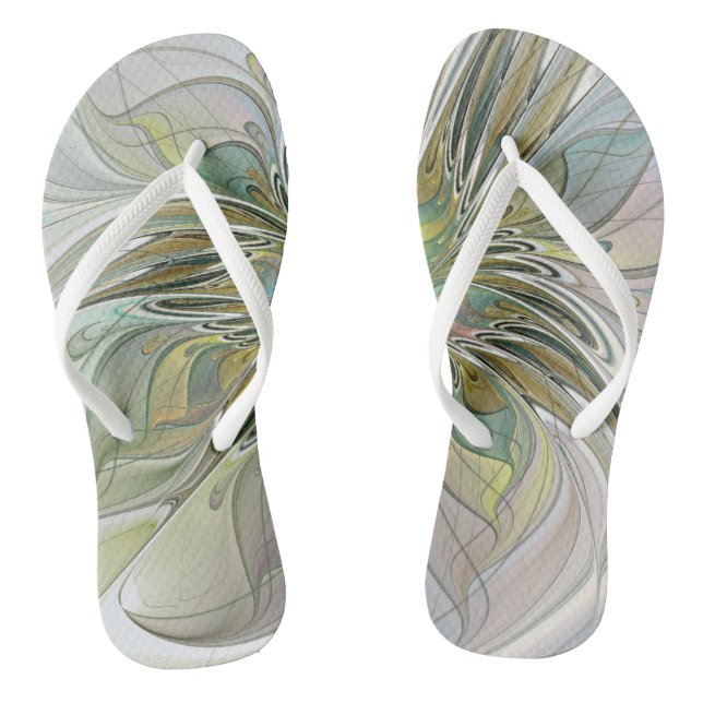 Floral Fantasy Modern Fractal Art Flower With Gold Jandals (Footbed)