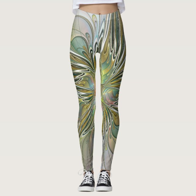 Floral Fantasy Modern Fractal Art Flower With Gold Leggings (Front)