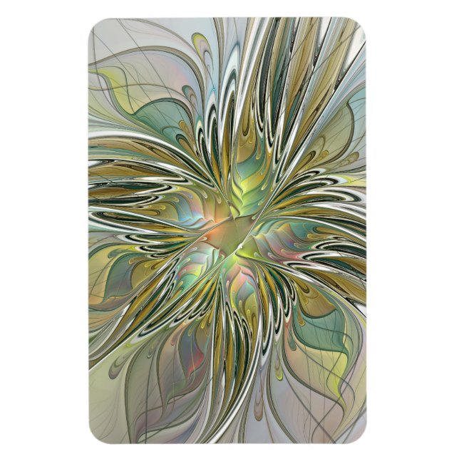 Floral Fantasy Modern Fractal Art Flower With Gold Magnet (Vertical)