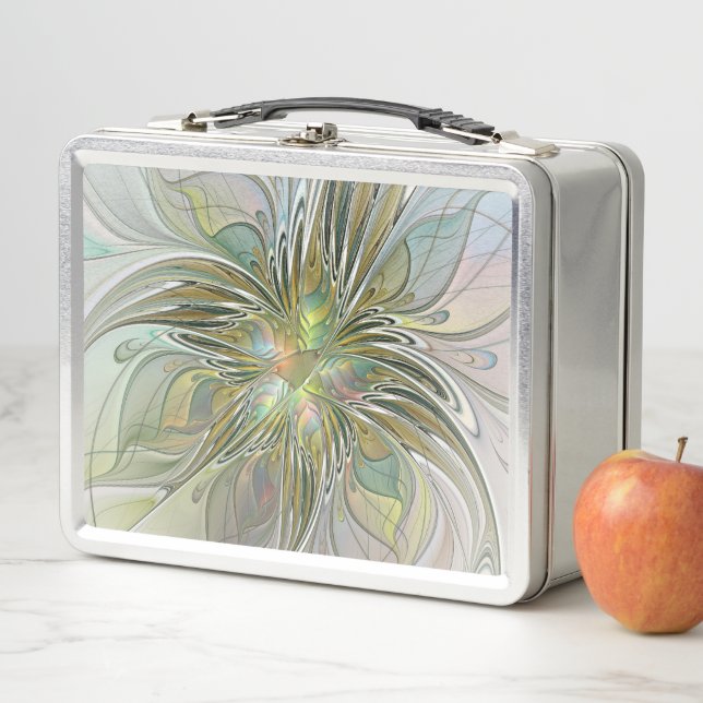 Floral Fantasy Modern Fractal Art Flower With Gold Metal Lunch Box (In Situ)