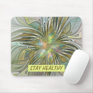 Floral Fantasy Modern Fractal Art Flower With Gold Mouse Pad