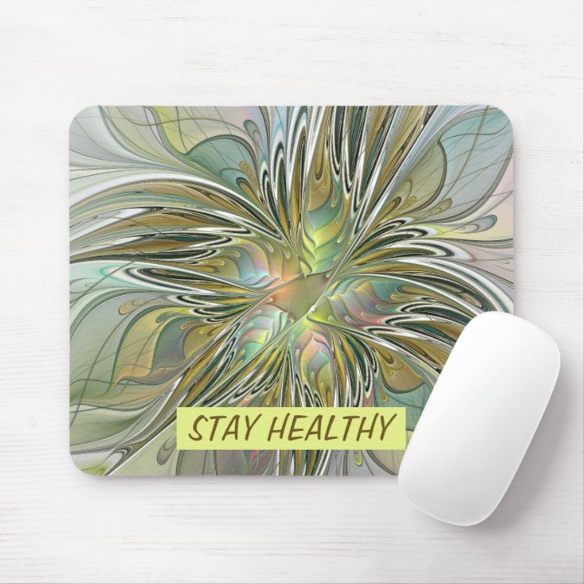 Floral Fantasy Modern Fractal Art Flower With Gold Mouse Pad (With Mouse)