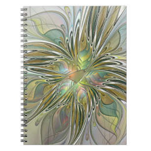 Floral Fantasy Modern Fractal Art Flower With Gold Notebook