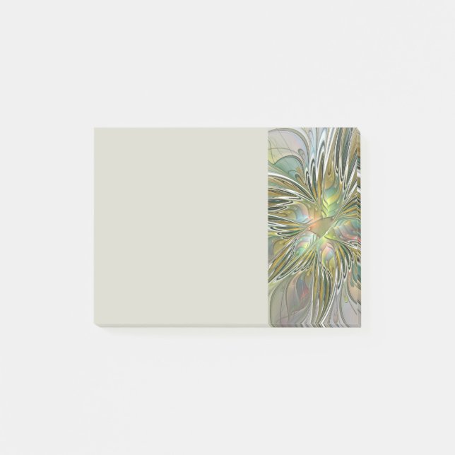 Floral Fantasy Modern Fractal Art Flower With Gold Post-it Notes (Front)