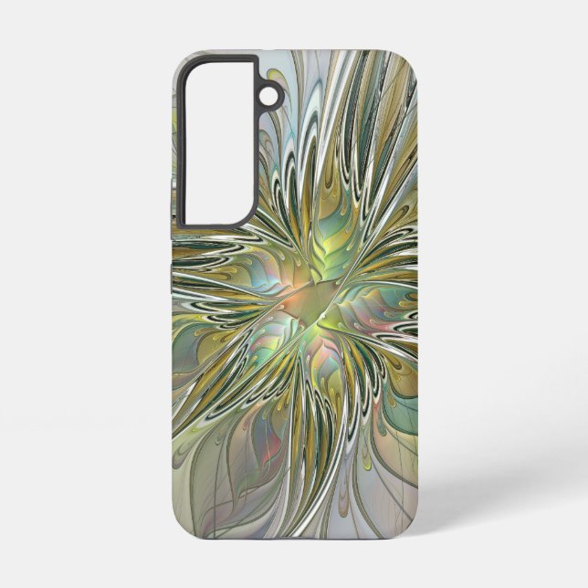 Floral Fantasy Modern Fractal Art Flower With Gold Samsung Galaxy S22 Case (Back)