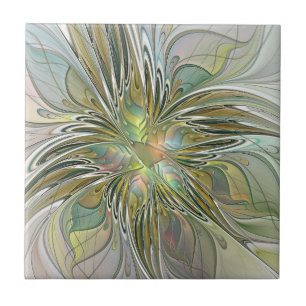 Floral Fantasy Modern Fractal Art Flower With Gold Tile