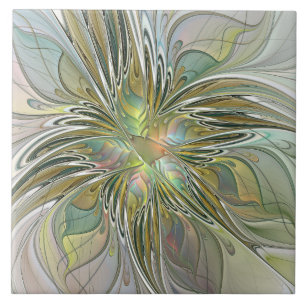 Floral Fantasy Modern Fractal Art Flower With Gold Tile