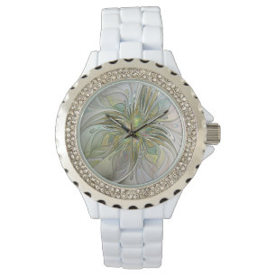 Floral Fantasy Modern Fractal Art Flower With Gold Watch