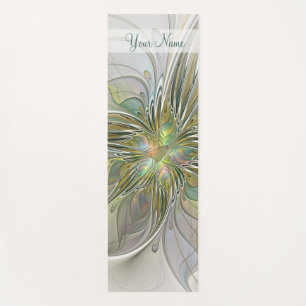 Floral Fantasy Modern Fractal Art With Gold Name Yoga Mat