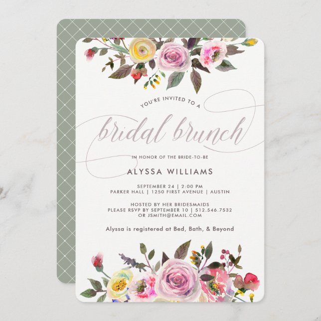 Floral Fantasy | Modern Watercolor Bridal Brunch Invitation (Front/Back)