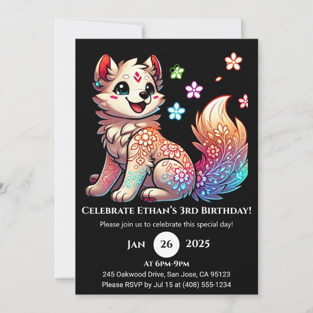 Floral Fantasy Pup Birthday Invitation (Front)