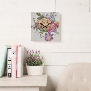 Floral Fantasy Square Wall Clock