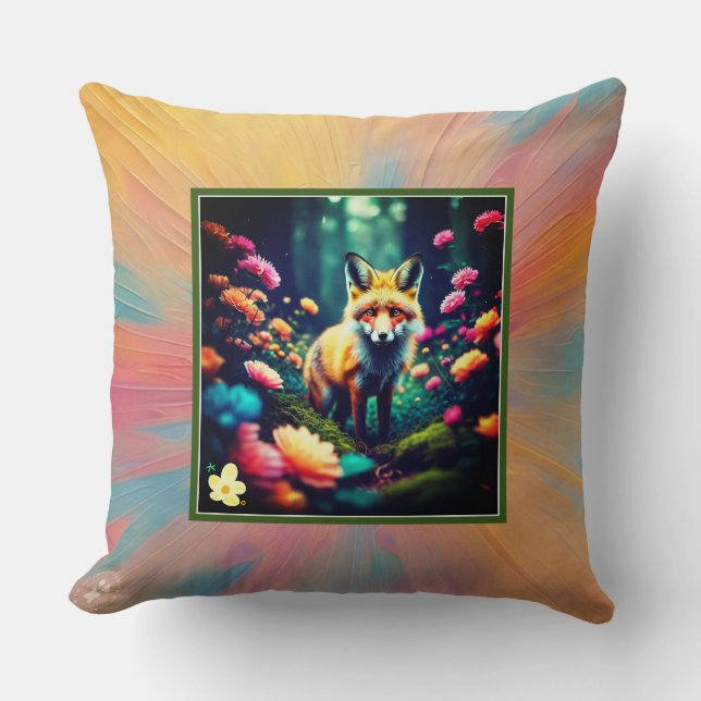 "Floral Fantasy with Fox" Cushion (Front)