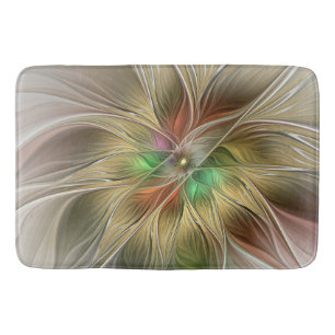 Floral Fantasy With Gold Modern Abstract Fractal Bath Mat