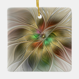 Floral Fantasy With Gold Modern Abstract Fractal Ceramic Ornament