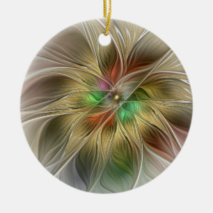 Floral Fantasy With Gold Modern Abstract Fractal Ceramic Tree Decoration