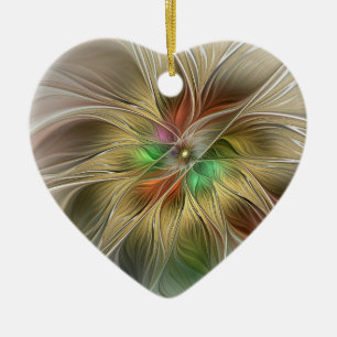 Floral Fantasy With Gold Modern Abstract Fractal Ceramic Tree Decoration