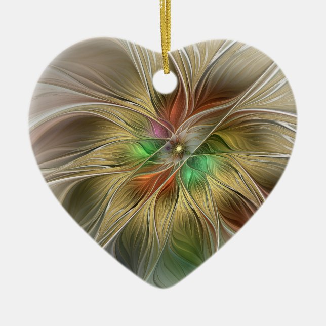Floral Fantasy With Gold Modern Abstract Fractal Ceramic Tree Decoration (Front)
