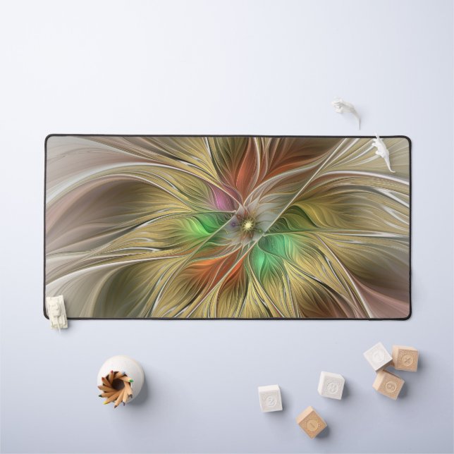 Floral Fantasy With Gold Modern Abstract Fractal Desk Mat (Kids Table)