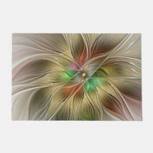Floral Fantasy With Gold Modern Abstract Fractal Doormat