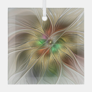 Floral Fantasy With Gold Modern Abstract Fractal Glass Tree Decoration