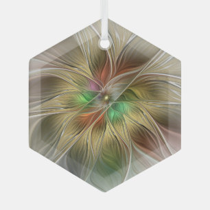 Floral Fantasy With Gold Modern Abstract Fractal Glass Tree Decoration