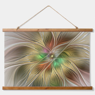 Floral Fantasy With Gold Modern Abstract Fractal Hanging Tapestry