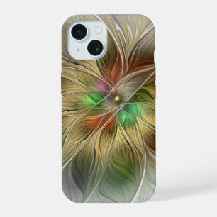 Floral Fantasy With Gold Modern Abstract Fractal iPhone 15 Case