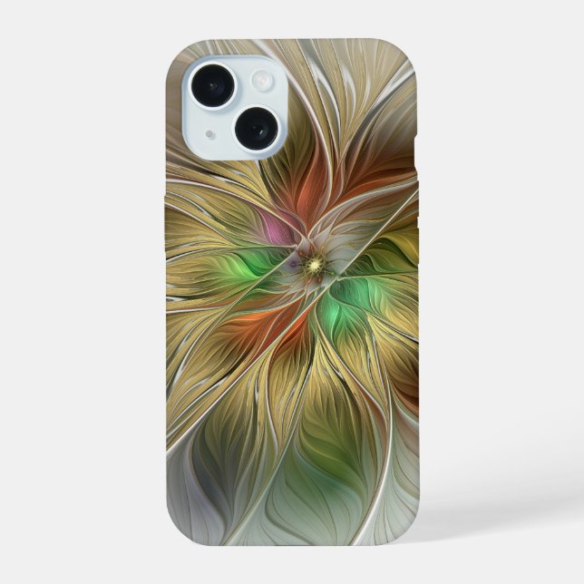 Floral Fantasy With Gold Modern Abstract Fractal iPhone 15 Case (Back)
