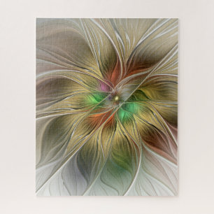 Floral Fantasy With Gold Modern Abstract Fractal Jigsaw Puzzle