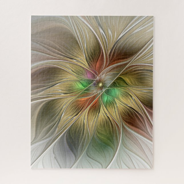 Floral Fantasy With Gold Modern Abstract Fractal Jigsaw Puzzle (Vertical)