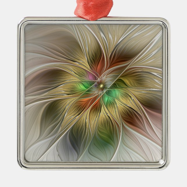 Floral Fantasy With Gold Modern Abstract Fractal Metal Tree Decoration (Front)