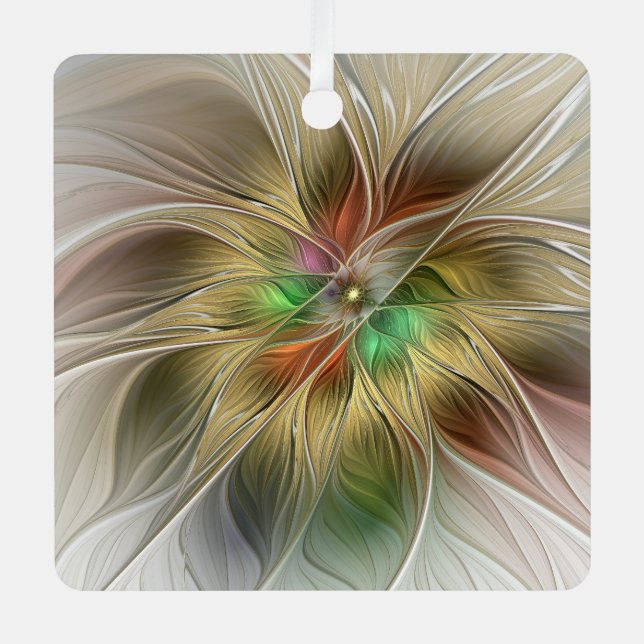 Floral Fantasy With Gold Modern Abstract Fractal Metal Tree Decoration (Front)