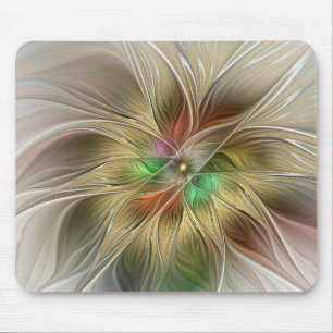 Floral Fantasy With Gold Modern Abstract Fractal Mouse Pad
