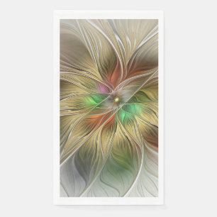 Floral Fantasy With Gold Modern Abstract Fractal Napkin