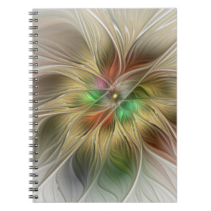 Floral Fantasy With Gold Modern Abstract Fractal Notebook