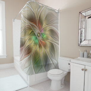 Floral Fantasy With Gold Modern Abstract Fractal Shower Curtain