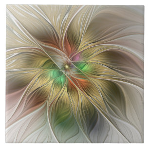Floral Fantasy With Gold Modern Abstract Fractal Tile