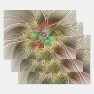 Floral Fantasy With Gold Modern Abstract Fractal Wrapping Paper Sheet