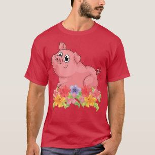 Floral Farm Animal Lover Farming Farmer Piglet Cut T-Shirt