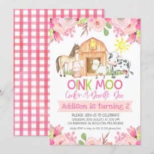 Floral Farm Animals Birthday Invitations