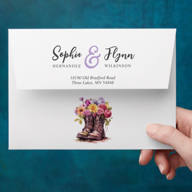 Floral Farm Boots Rustic Country Barn Wedding Envelope (Hand)