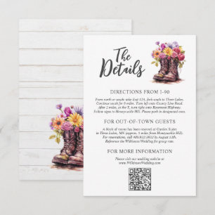 Floral Farm Boots Rustic Country Wedding Details Enclosure Card