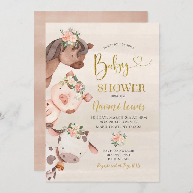Floral Farm Girl Baby Shower Invitation (Front/Back)