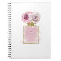Floral Fashion Perfume Bottle Pink Roses Gold Glam
