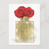 Floral Fashion Perfume Bottle Red Roses Gold Glam