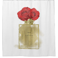 Floral Fashion Perfume Bottle Red Roses Gold Glam