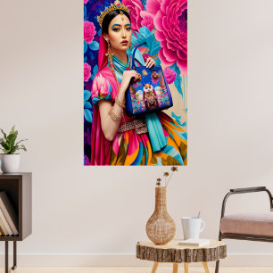 Floral fashion princess with handbag poster